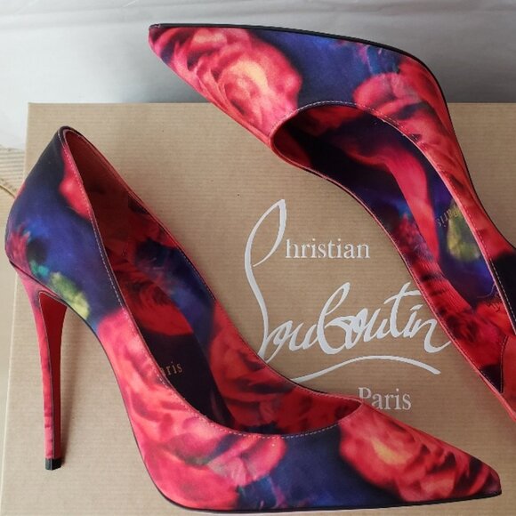 Christian Louboutin Kate 100 floral-print satin-crepe Pump NWT $895 - Picture 11 of 16